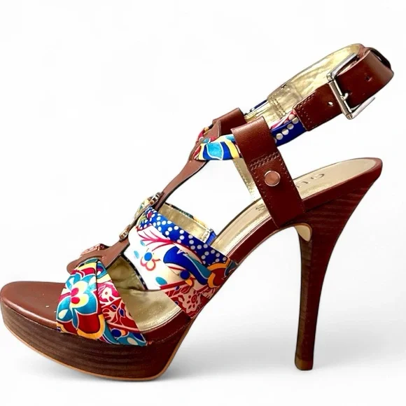 Guess Brown and Multicolor Floral Heels - Picture 8 of 16